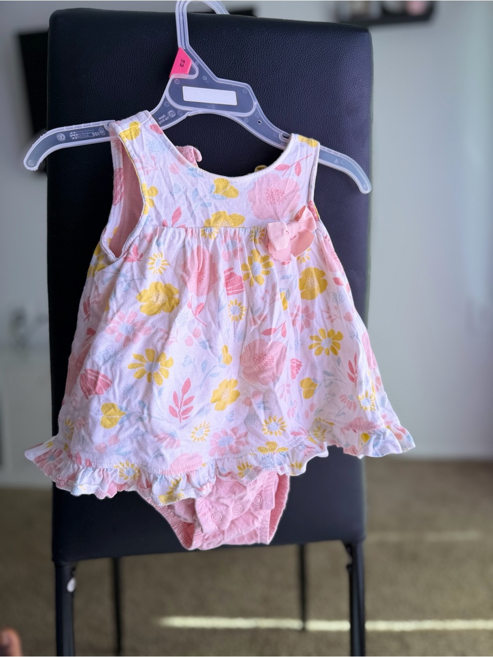 Girls' Pink & Yellow Floral Sleeveless Dress Bodysuit